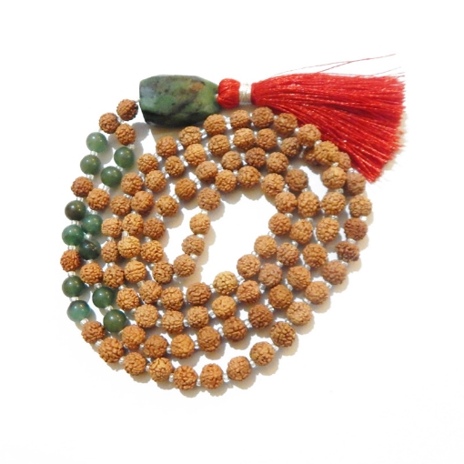 Rudraksha Mala with Green Aventurine  Pendant & Beads