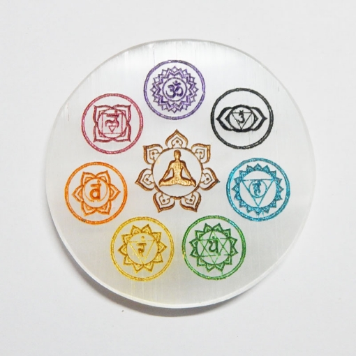 Selenite Plate with 7 Chakra Mantra