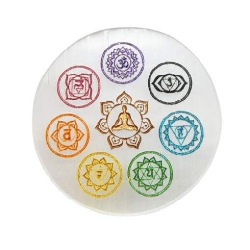 Selenite Plate with 7 Chakra Mantra
